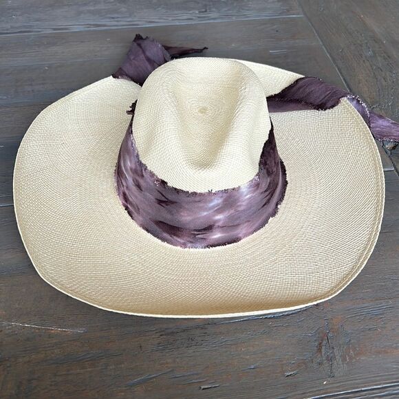 Anthropologie Tie-Dye Trimmed Straw Rancher - Picture 2 of 13